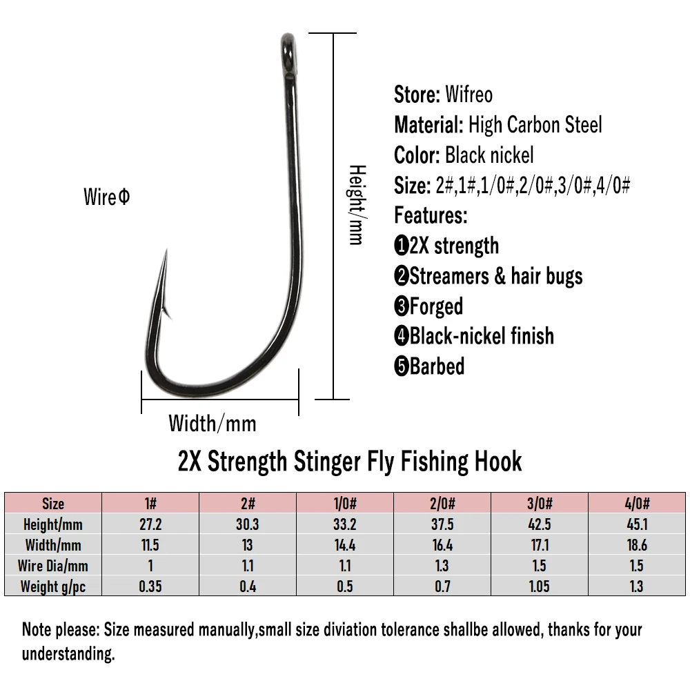 Wifreo-anzuelos de pesca con mosca, ganchos de serpentina de acero de alto carbono, anzuelos forjados para insectos de pelo de agua salada y mojado, 30 piezas, 2X - imagen 4