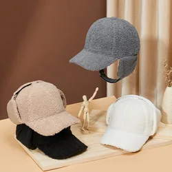 Nueva gorra de béisbol gruesa de lana de cordero a prueba de viento protección para los oídos gorra con orejeras mantener caliente sombrero con visera para hombres y mujeres