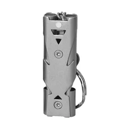Llavero portátil de alto decibelio para exteriores, silbato de acero inoxidable, doble tubo, herramientas multifunción de supervivencia de emergencia