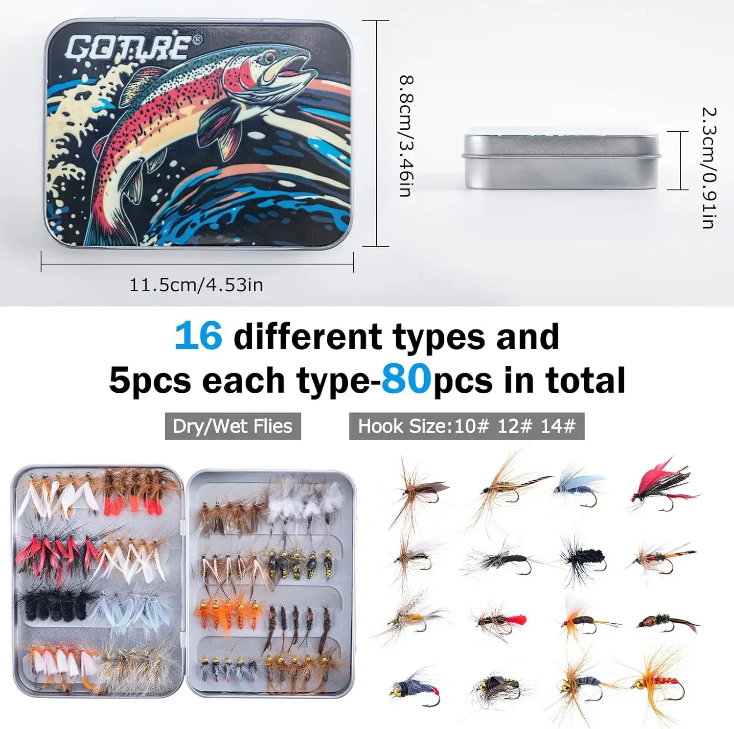 Goture-Kit de iniciación de pesca con mosca, Combo de carrete de caña de 5/6WT con 80-90 Uds., bolsa de almacenamiento de moscas, caja de aparejos, juego de pesca en corriente para principiantes - imagen 3