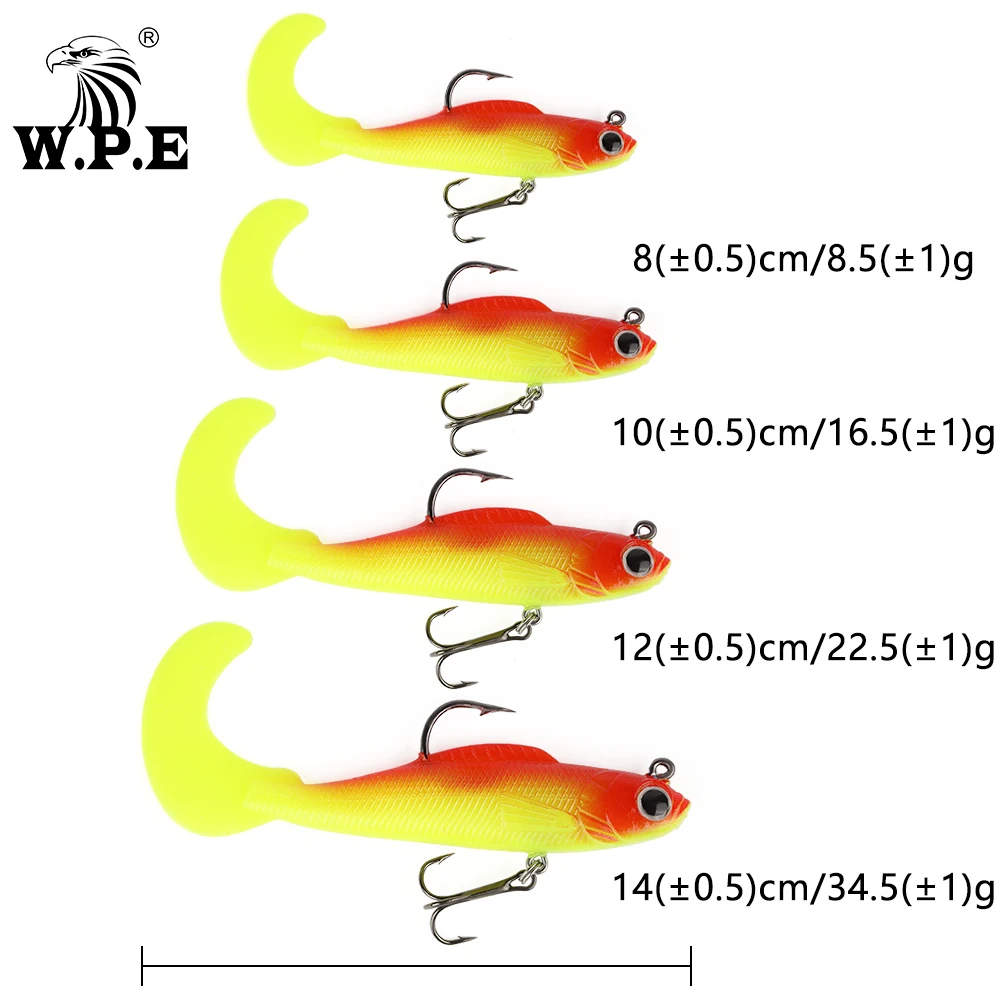W.P.E-señuelo suave de pesca, cebo falso de goma, aparejo de Lucio, cabeza de plomo, 8/10/12/14cm, 8,5g/16,5g/22,5g/34,5g - imagen 5