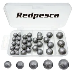 Peso de plomo redondo para pesca, 31/48 Uds., con caja de aparejos, Kit de pesas circulares para pesca con bolas