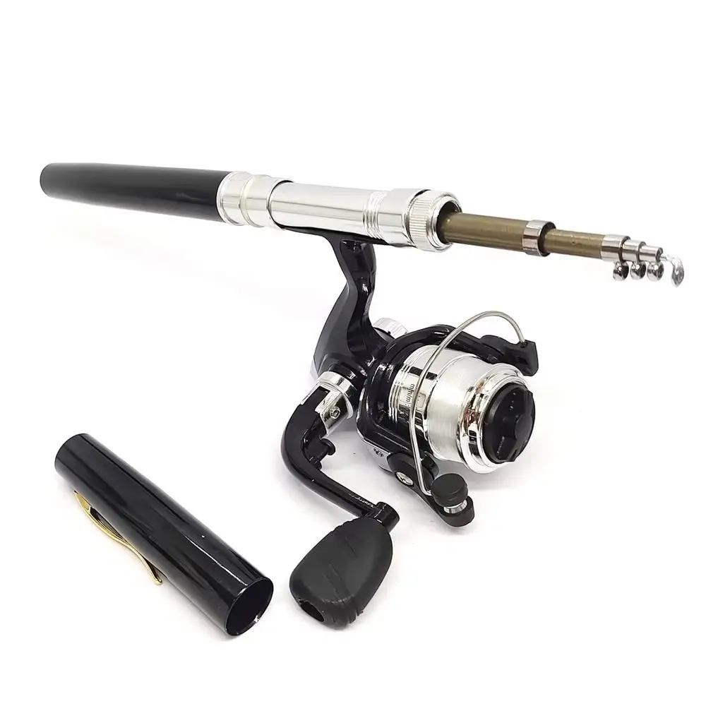 Mini caña de pescar telescópica, juego de carretes de carbono, bolígrafo de bolsillo portátil, poste de fundición, aleación de aluminio, giratorio, ultraligero para alimentador de peces - imagen 4
