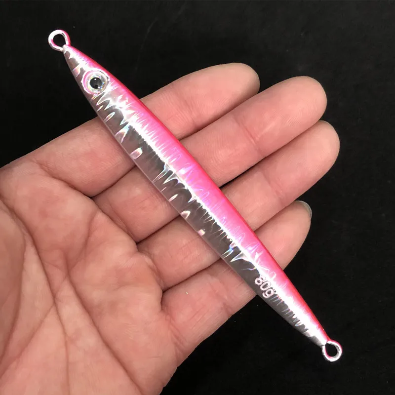 Señuelo de pesca en barco oceánico, Jigbait, 60g, 80g, señuelos artificiales fundidos a tierra, cola de pelo, captura de peces, 1 pieza, venta - imagen 4