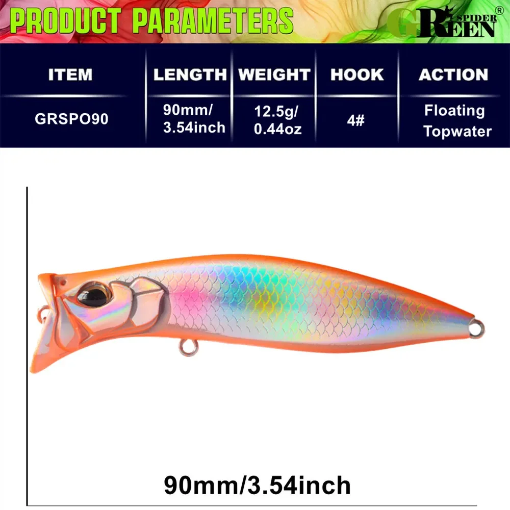 GREENSPIDER Popper 90mm – Señuelo flotante para trucha, lubina y lucio - imagen 5