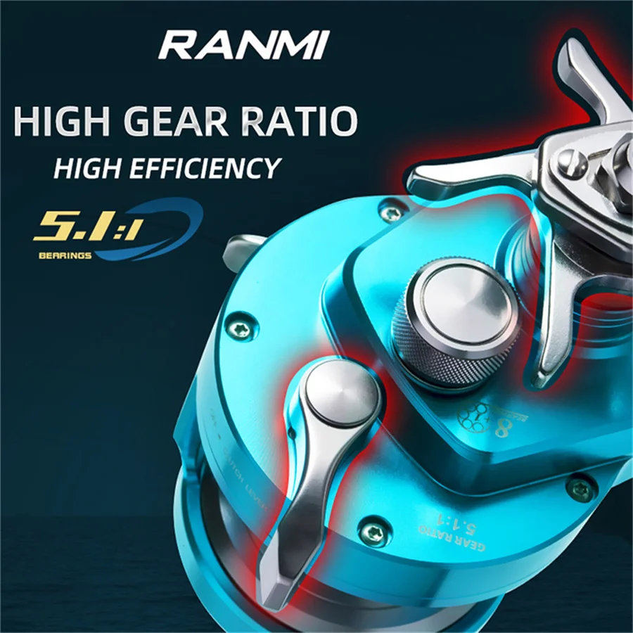 RYOBI RANMI rueda de Jigging lento arrastre máximo 16KG 8 + 1BB barco de Metal carrete de pesca de Baitcasting redondo de agua salada - imagen 5