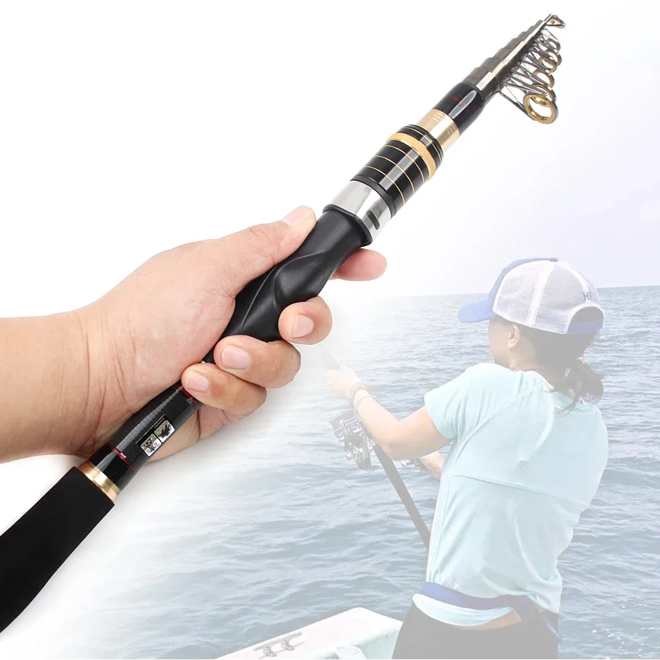 Caña de pescar telescópica de fibra de carbono, agua salada, agua dulce, Universal, ligera, potente, aparejos de pesca con caña giratoria de viaje. - imagen 2