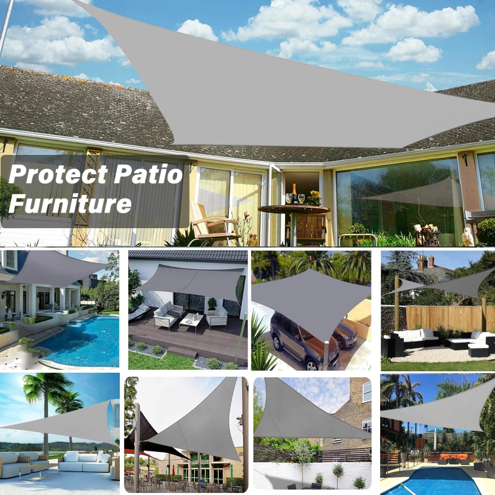 Vela de sombra de sol gris, vela impermeable para jardín al aire libre, dosel para Patio, fiesta, toldo de protección solar, tela de sombra de bloque UV 98% con cuerda gratis - imagen 5