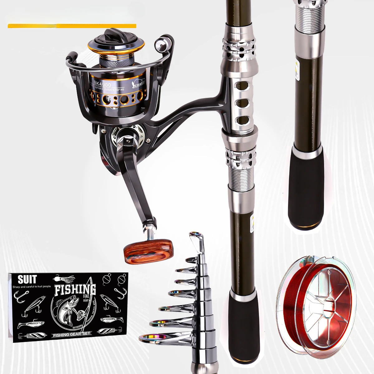 Luya Caña Telescópica Carbono – Carrete giratorio para pesca agua dulce - imagen 2