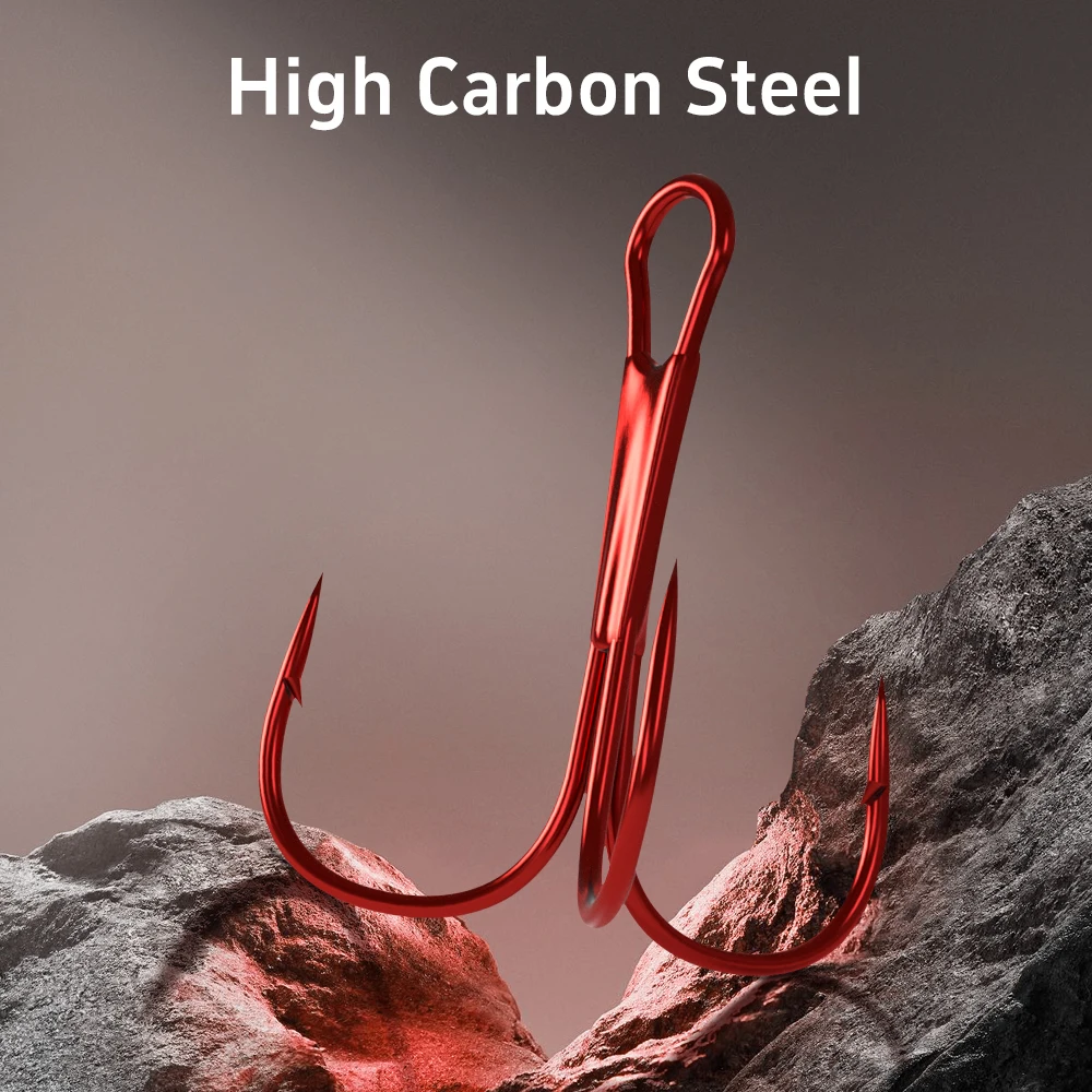 Mar. Anzuelos de pesca Yolo 10 piezas 1 # -12 #   Anzuelos triples de acero con alto contenido de carbono para aparejos de pesca extraíbles FISHHOOK con púas rojas - imagen 5