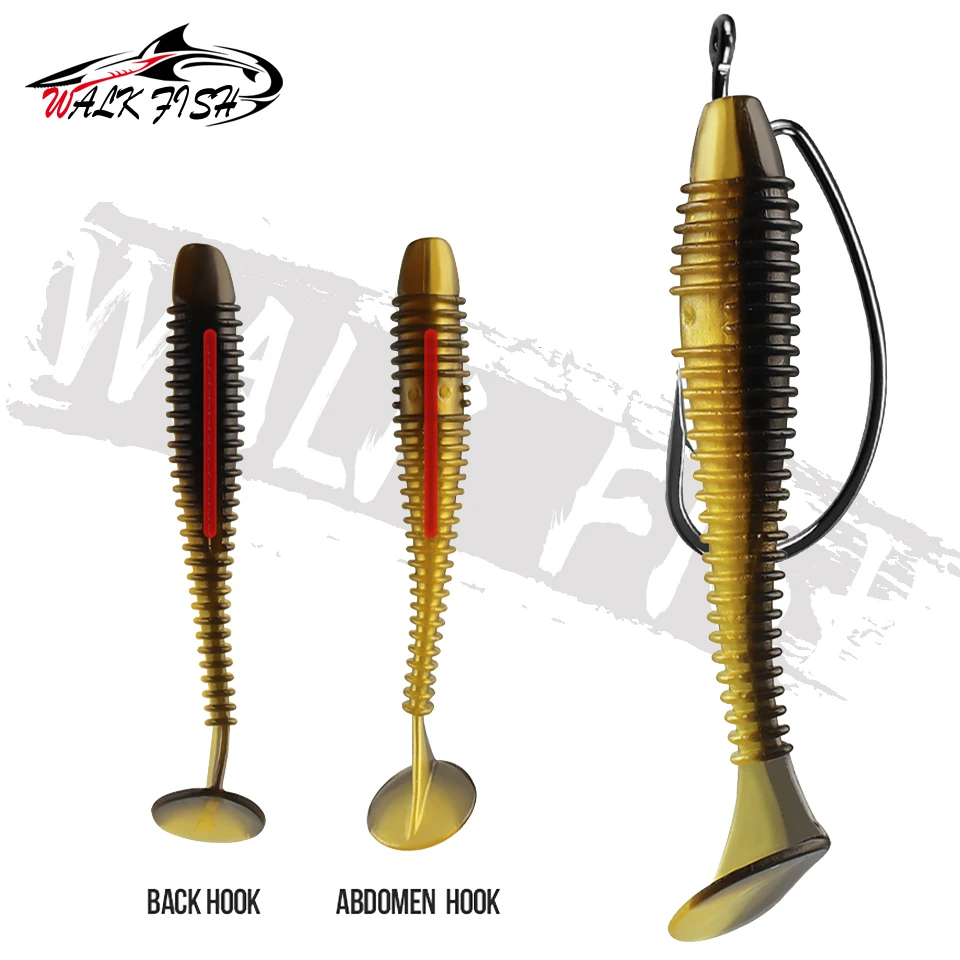 WALK FISH-Juego de Señuelos de Pesca blandos, cebo Artificial de 55/65/75MM, señuelo de gusano con anzuelos con cabeza de anzuelo, aparejos de pesca de lubina, 30 unids/caja - imagen 3