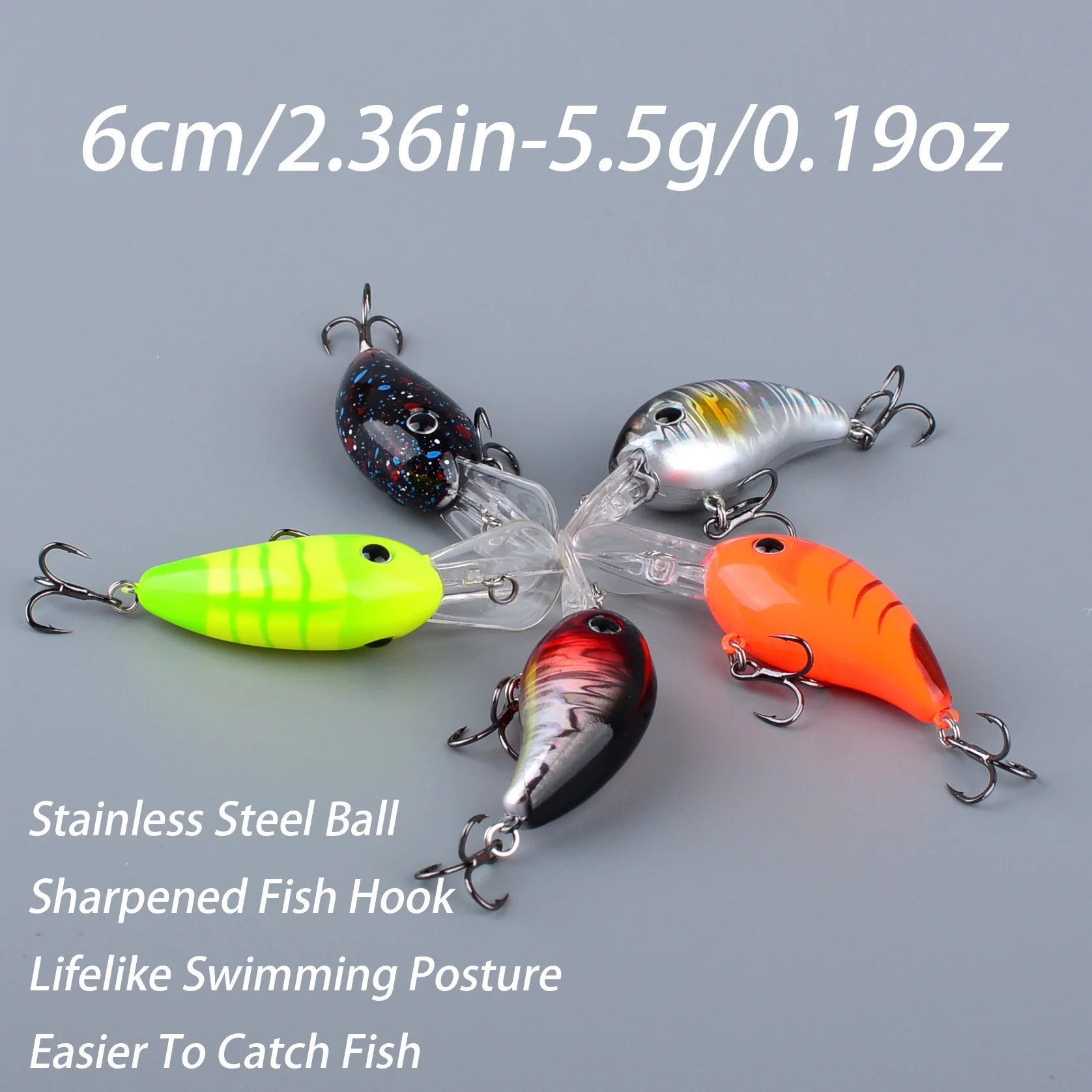 5 uds Señuelos de Pesca cebo de manivela realista cebos duros Crankbait de plástico Artificial Wobblers aparejos de pesca - imagen 2