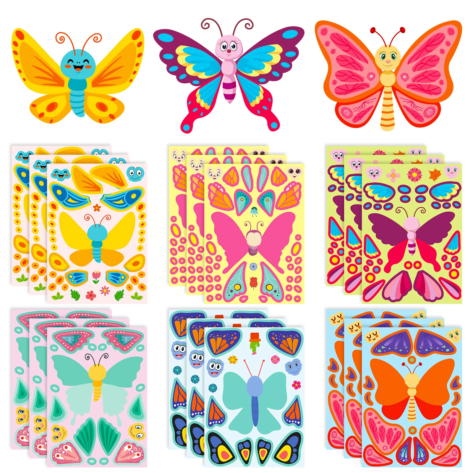 Pegatinas rompecabezas DIY para niños – Mariposas y caras divertidas