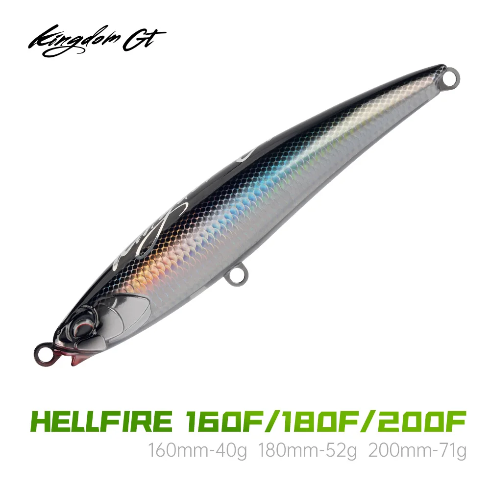 Kingdom GT Hellfire-señuelo para pesca en el mar, lápiz flotante, 160mm, 180mm, 200mm, 40g, 52g, 71g, acción Z, cebo duro Artificial, señuelo de agua salada