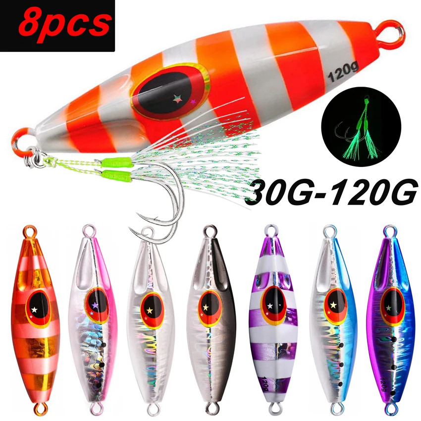 8 Uds plantilla de Metal VIB señuelo pesca 80G 100G 120G señuelos hundidos plantillas mar cuchara invierno bueno para Jigging cebo hielo duro - imagen 5