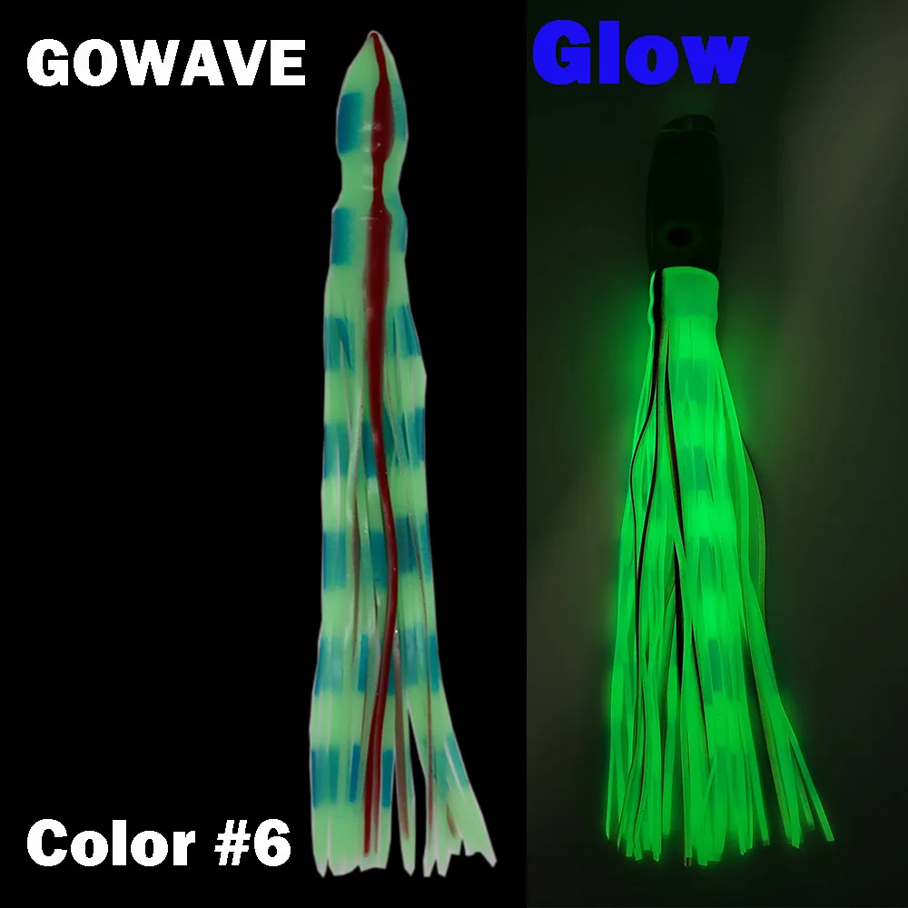 Señuelo suave de pulpo de 12 pulgadas, faldas de calamar brillantes de goma, Señuelos de pesca Wahoo Mahi Marlin, cebos artificiales de pez vela, pesca de gran juego - imagen 2