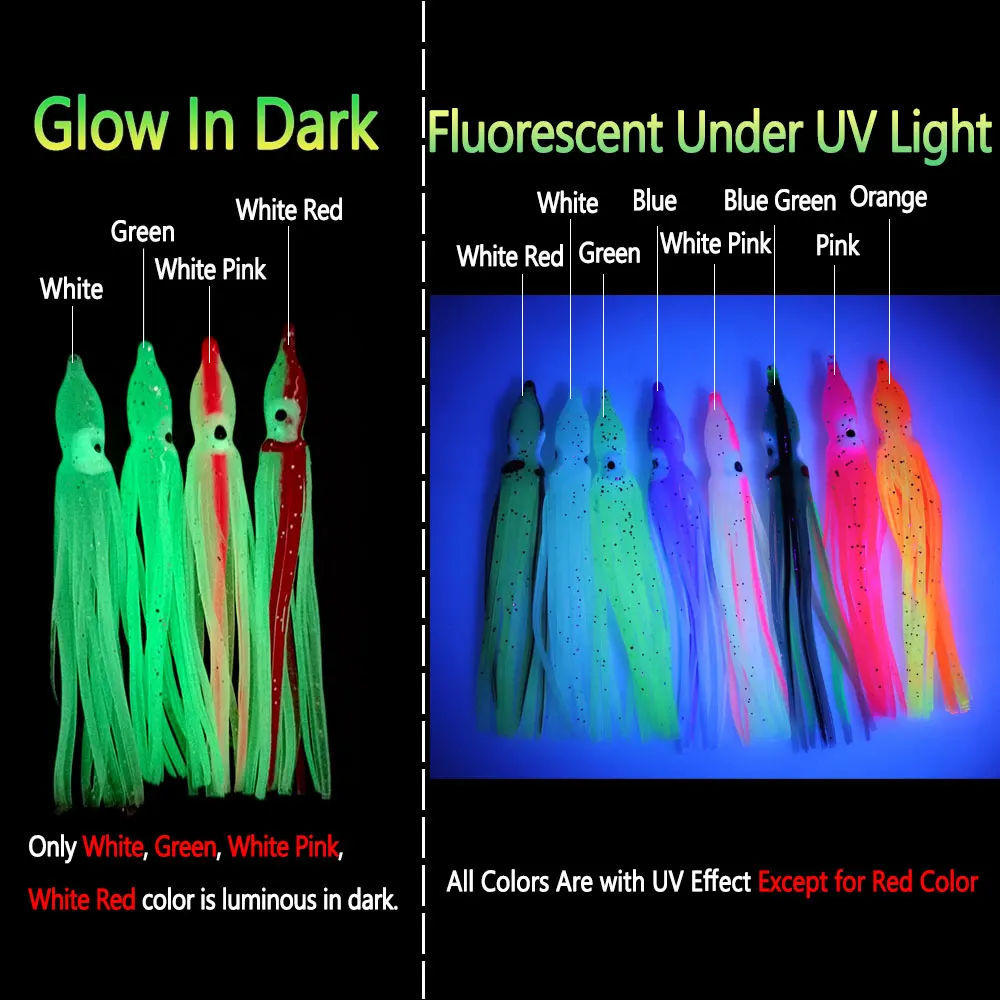 Bimoo-20 bolsas = 100 piezas, 9cm, 3,54 pulgadas, faldas de calamar suaves luminosas, faldas de pulpo, señuelo de pesca de agua salada, cebos de pesca grandes - imagen 4