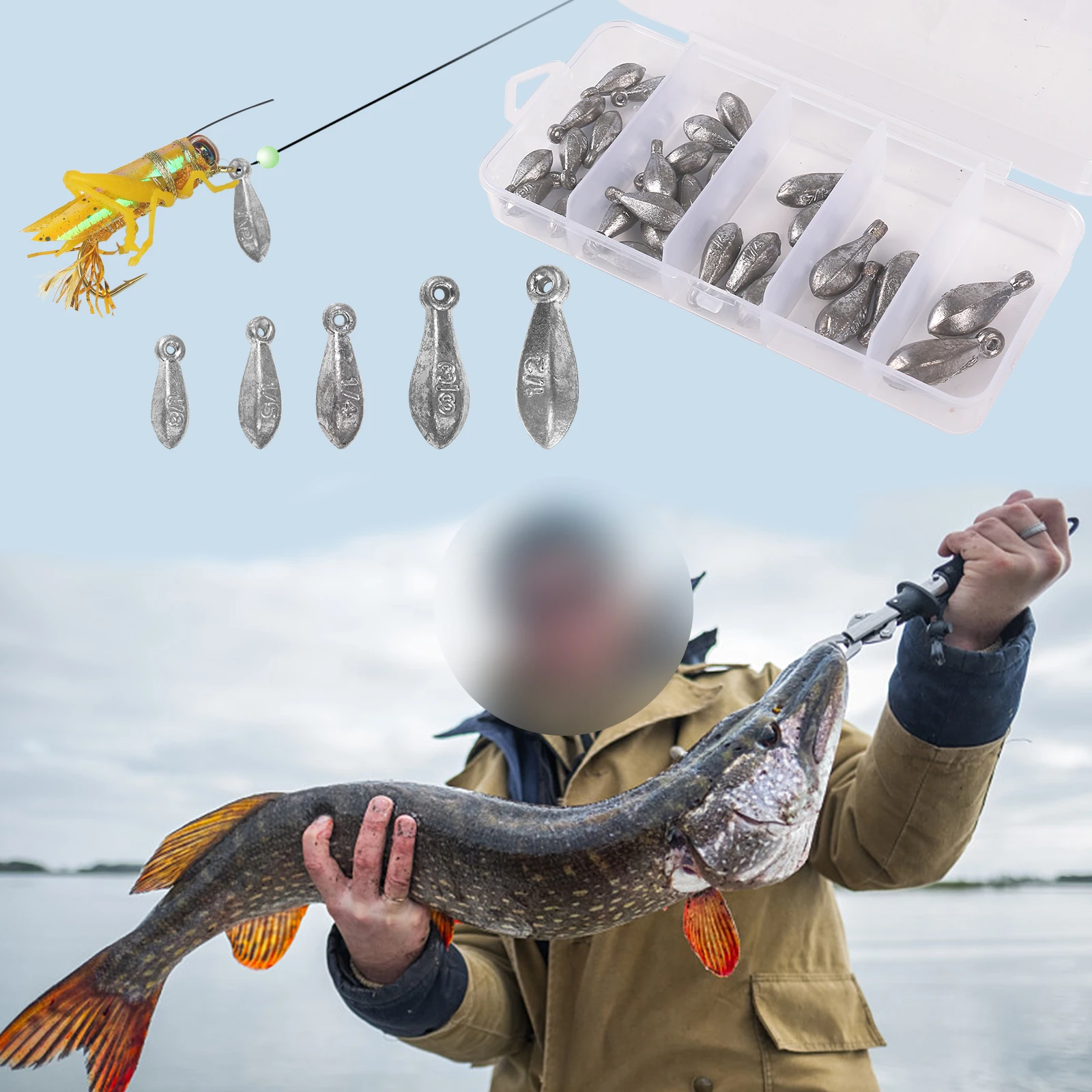 Caja de 30 Uds de peso para pesca en el mar, bola de bolos de fundición larga, colgante de plomo, mango largo, colgante ambiental anti-inferior - imagen 3