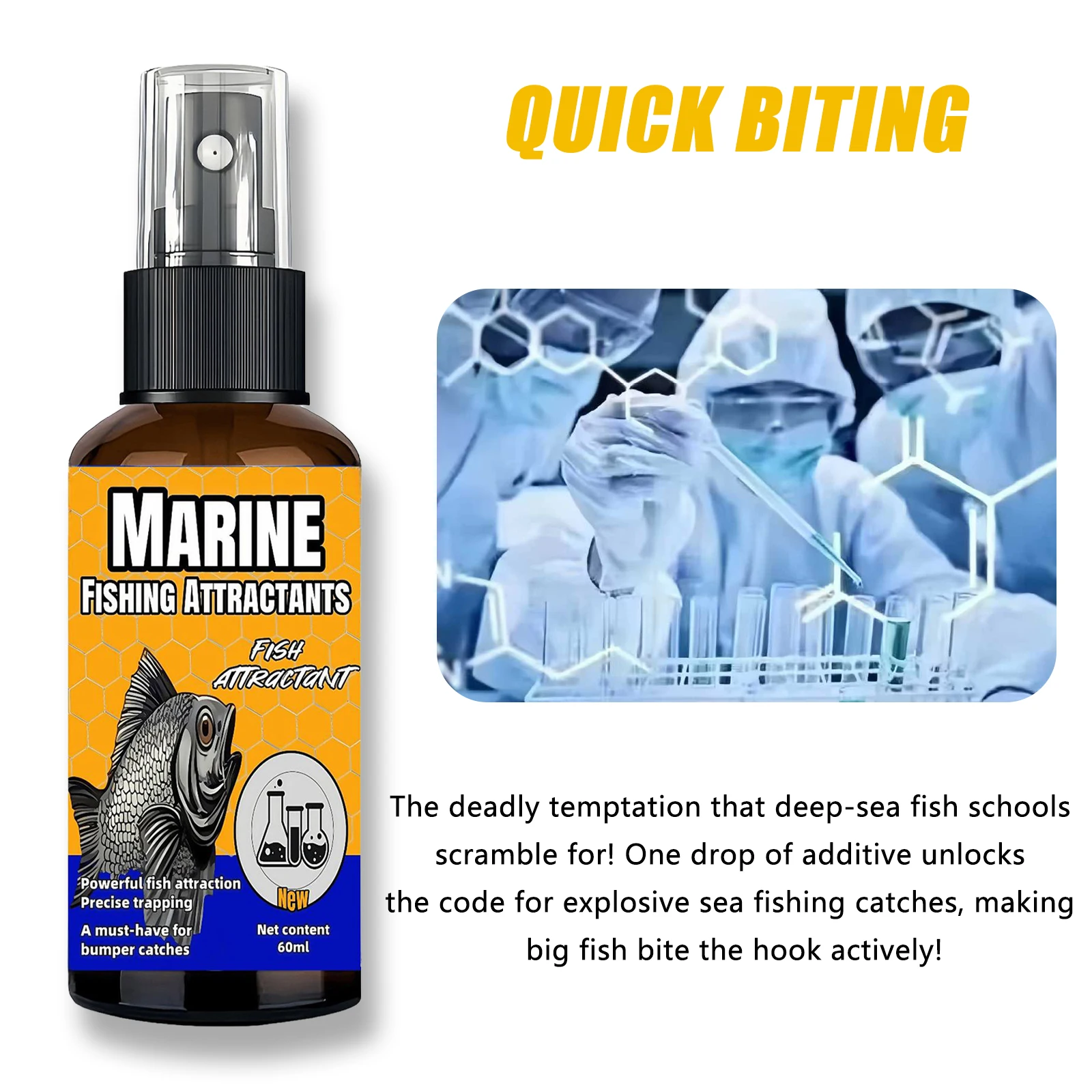 Cebo de pesca líquido de 60ml, atrayente de peces eficiente de aguas profundas para lubina, aditivo de pesca concentrado de cola de pelo de Lucio - imagen 3