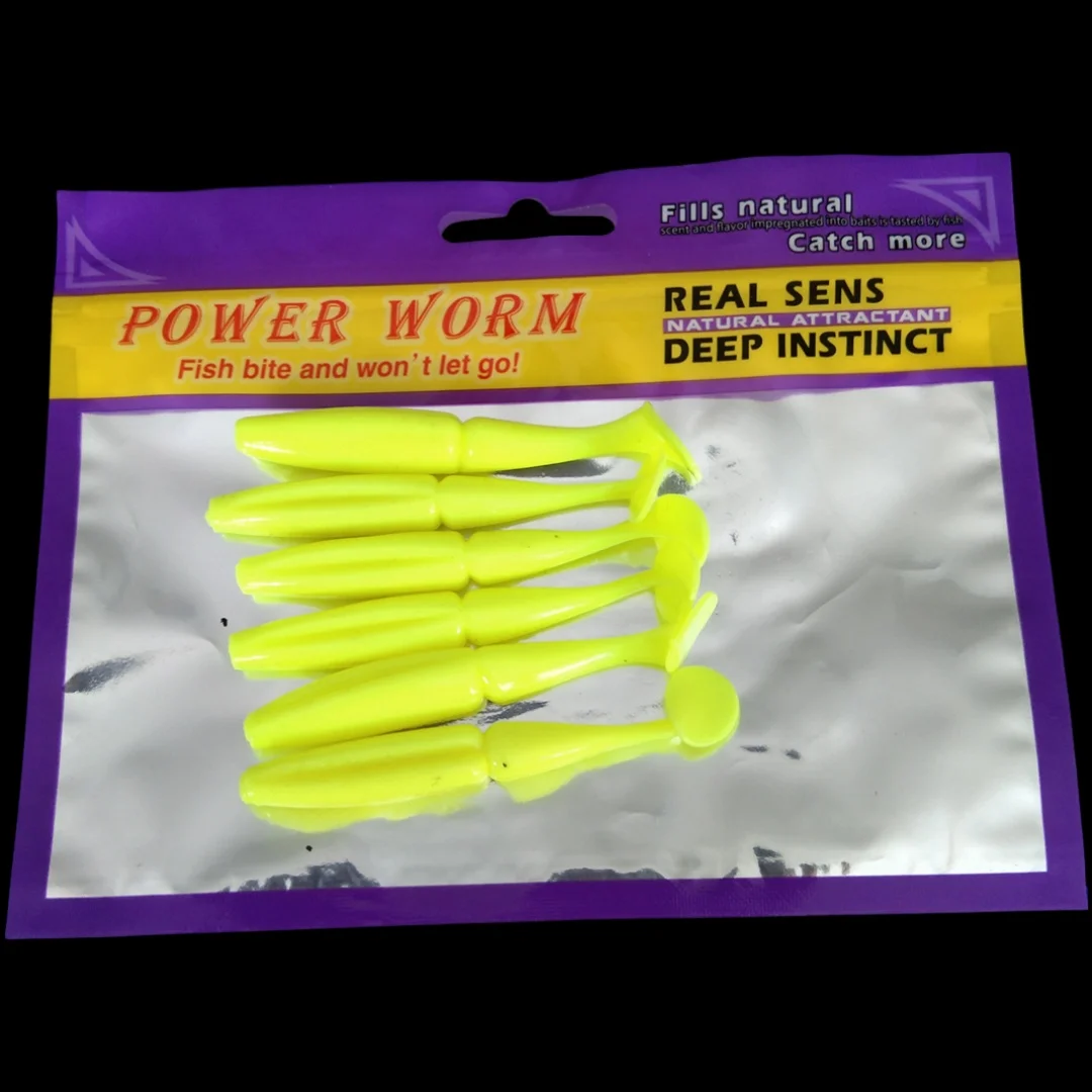 6 uds Swimbaits con cola de paleta gusano larva Señuelos de pesca lote para lubina cebos de plástico blando para agua de mar - imagen 3