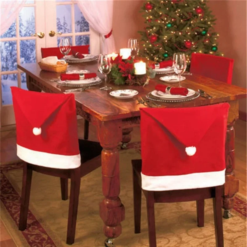 Fundas decorativas para sillas de Papá Noel, cubierta de tela para mesa de cena de Navidad, fiesta, hogar, sombrero rojo, 2 piezas por juego - imagen 2