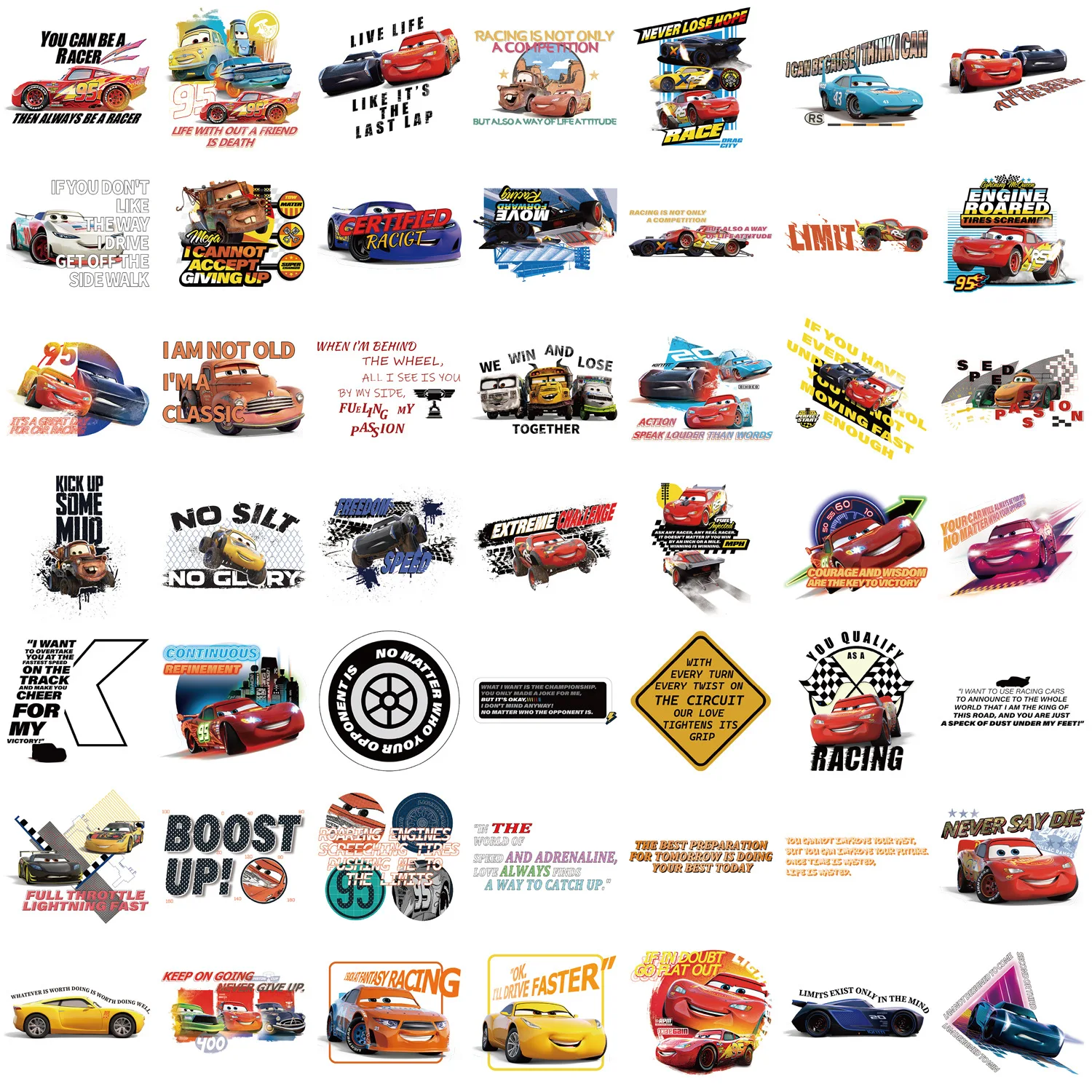 50 STKS Disney Cars Citaat Lightning McQueen Stickers Waterdichte Graffiti Telefoon Laptop Bagage Notebook Cartoon Stickers Kinderen Speelgoed - imagen 3