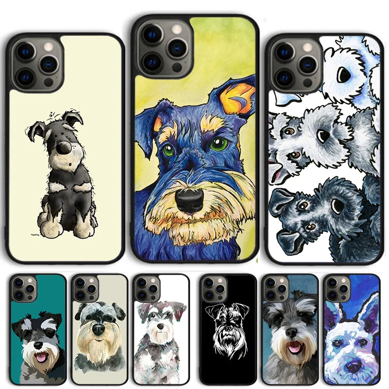 Funda iPhone perro Schnauzer dibujado – Compatible 16 15 14 13 12 Pro