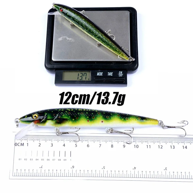 Señuelos de pesca de pececillo, 1 unidad, 12cm, 13,5g, Wobbler flotante, Swimbait, cebo duro Artificial para Lucio, aparejos Crankbait con ganchos - imagen 2