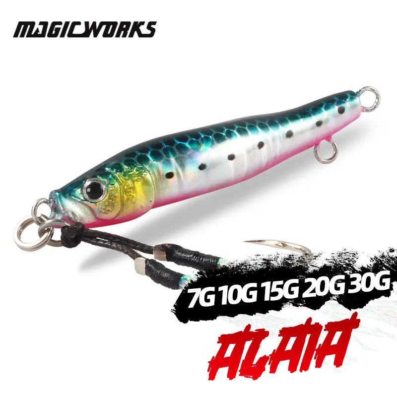 Magic Works Micro Jig 7g 10g 15g 20g 30g cebos de perca señuelos para orilla de mar aparejos de pesca de lubina cebo Artificial señuelo de pesca de Metal