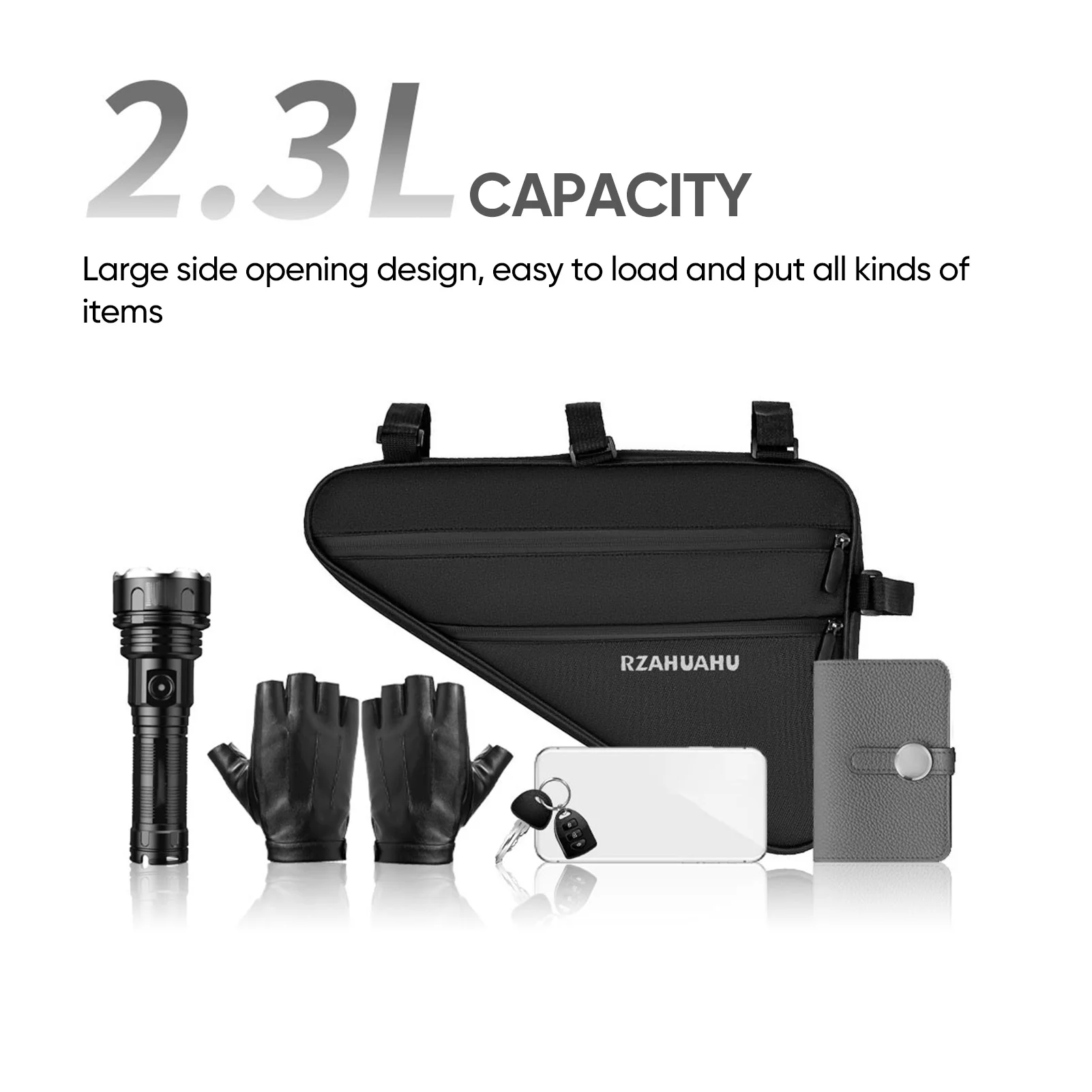 Bolsa para cuadro triangular de bicicleta, paquete de almacenamiento de herramientas de seguridad de conducción nocturna reflectante de 2,3 L, bolsa para bicicleta - imagen 5