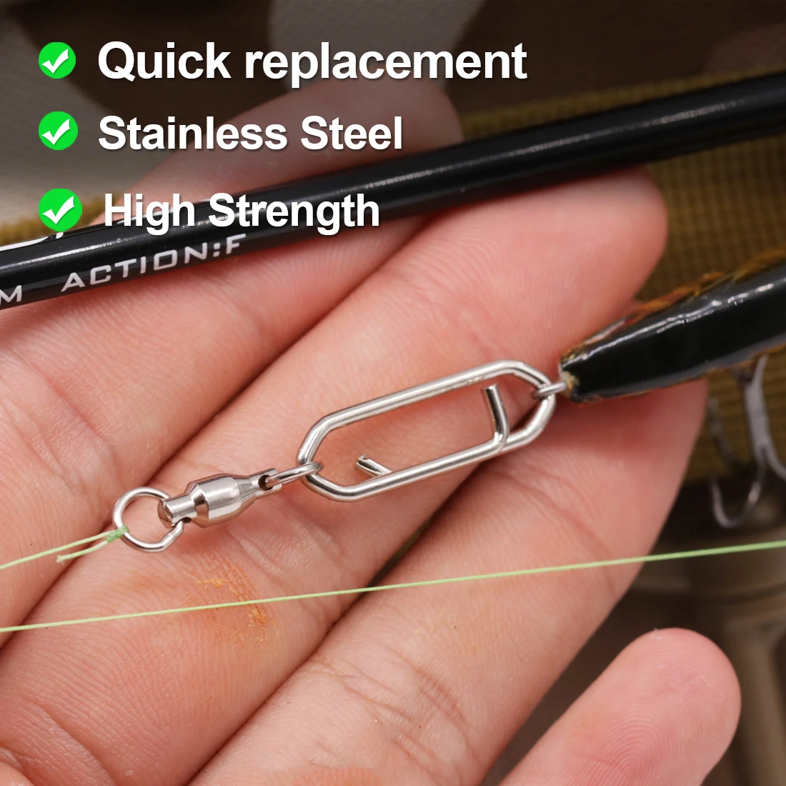 FishTrip 25 uds nuevo pesca Snap rodamiento de bolas giratorios de acero inoxidable con mosquetón conector de pesca aparejos terminales - imagen 3