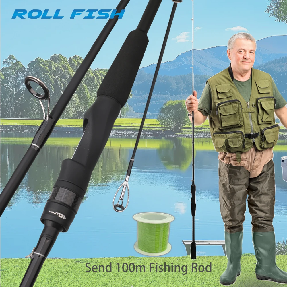 ROLLFISH-señuelo de fundición giratorio de fibra de carbono, caña de pescar de acción rápida, perca de agua dulce y salada de potencia media + hilo de pescar de 100m - imagen 2