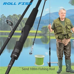 ROLLFISH-señuelo de fundición giratorio de fibra de carbono, caña de pescar de acción rápida, perca de agua dulce y salada de potencia media + hilo de pescar de 100m