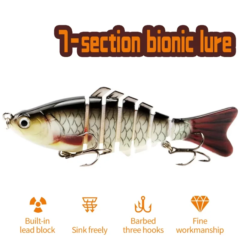 1 Uds. Señuelos de pesca Wobblers que se hunden de 10cm, Crankbait articulado Swimbait, cebo Artificial duro de 7 segmentos para aparejos de pesca - imagen 3