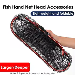 Accesorios de cabeza de red de mano plegable, incluye malla de nailon de goma negra y marco de cabeza de red de aleación de aluminio rojo, 1 Juego