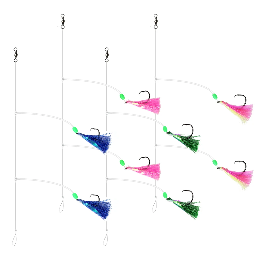 ZYZ 1 pieza de aparejos de pesca Sabiki con anzuelos de doble círculo, anzuelos de cuerda de pesca de agua salada de acero rico en carbono, aparejos de cebo de pesca de mar - imagen 5