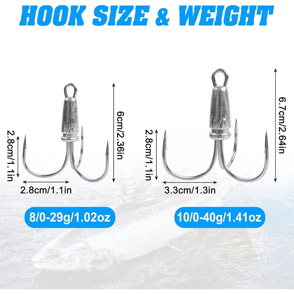 1 Uds. Anzuelos de enganche, anzuelos triples ponderados, anzuelos de pesca grandes para Baitfish, trucha, Walleye, pesca de lubina - imagen 2
