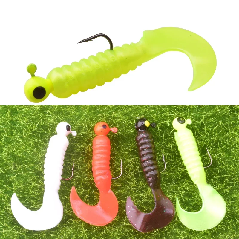 7 Uds Jig Wobblers gusano de silicona cebo suave 5cm 3,2g con anzuelo atractivo para Lucio carpa aparejos de pesca artificiales - imagen 5