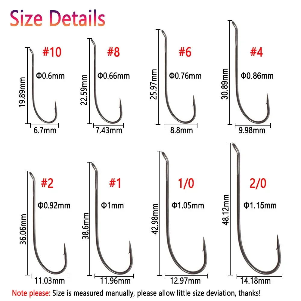 Bimoo 5 piezas # 10~ # 2/0 acero alto en carbono 3X largo SL53UAP anzuelo de mosca individual de salmón para atar Streamer húmedo salmón trucha Señuelos de pesca - imagen 4