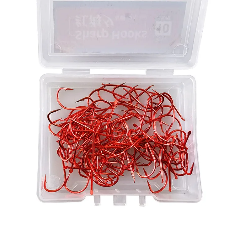 Anzuelos de Pesca de carpa, 10 cajas de anzuelos de púas sin púas, serie 1 #-10 #, anzuelo rojo de acero de alto carbono, accesorios de aparejos de Pesca - imagen 4