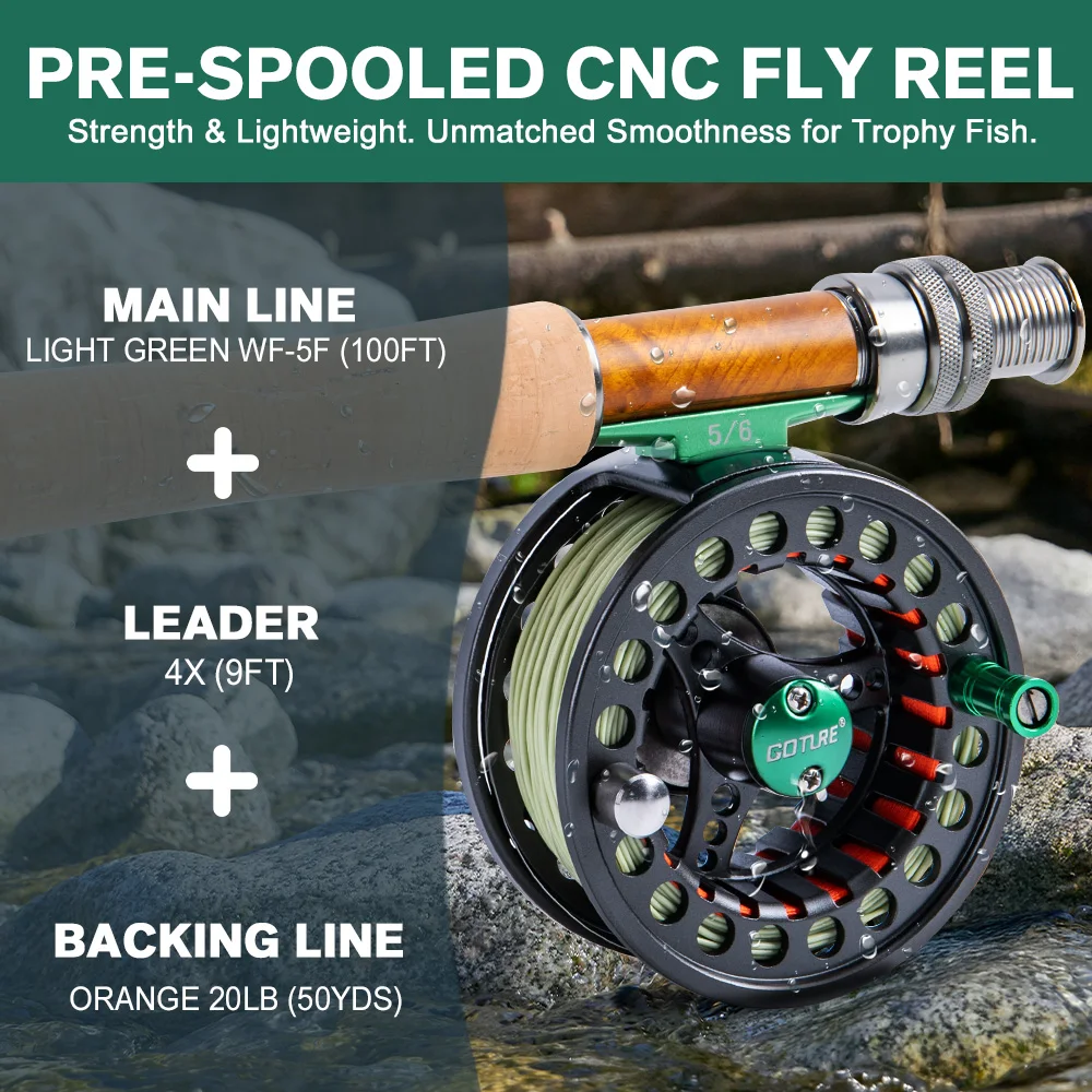 Carrete de pesca con mosca CNC Goture con línea principal (WF5 WF6) Juego de aleación de aluminio de alta velocidad 5/6 volante accesorios de pesca al aire libre - imagen 4