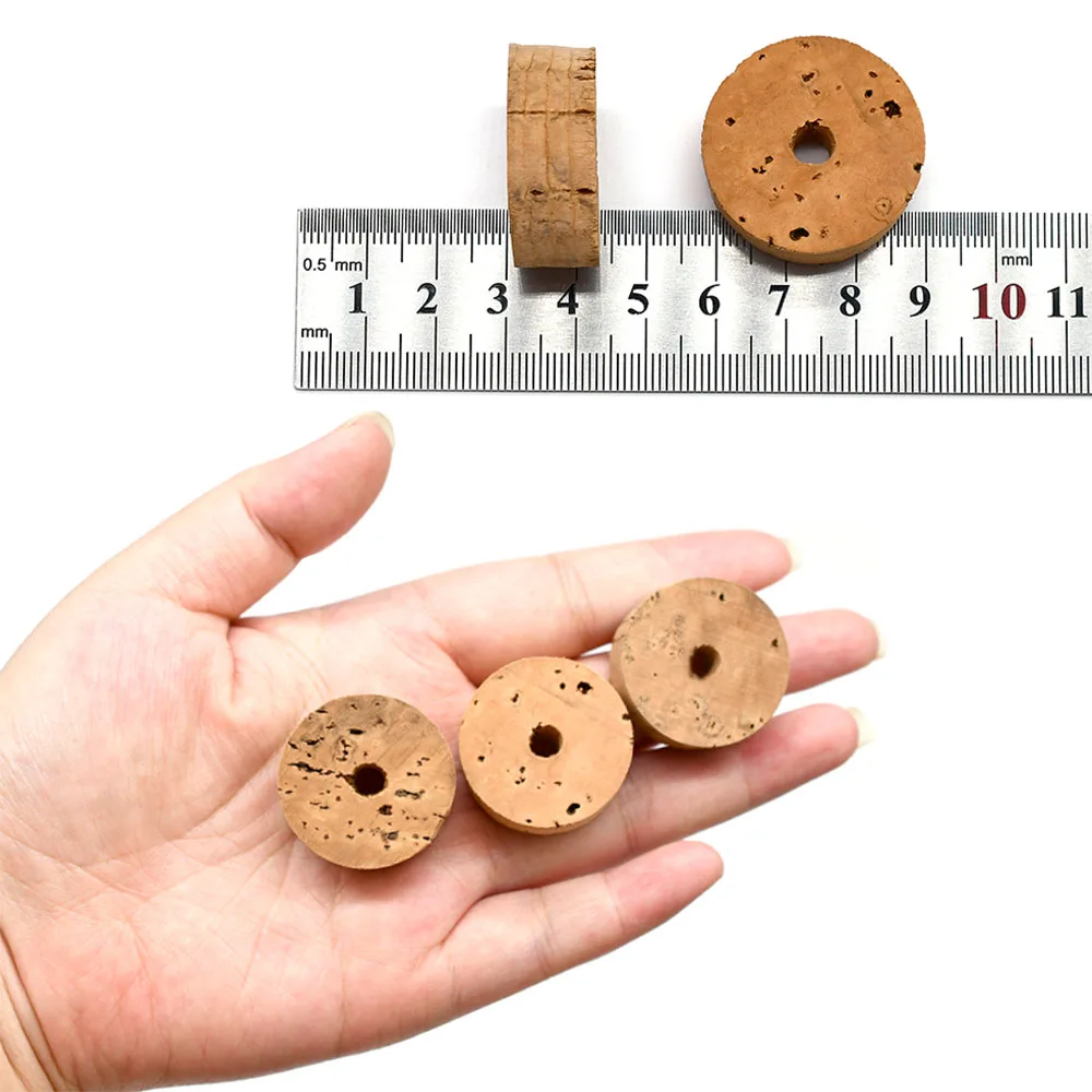 6 uds anillo de corcho de grado AAA Burl Brown 1,2x0,4x0,2 pulgadas con un agujero componentes de reparación de caña de pescar - imagen 5