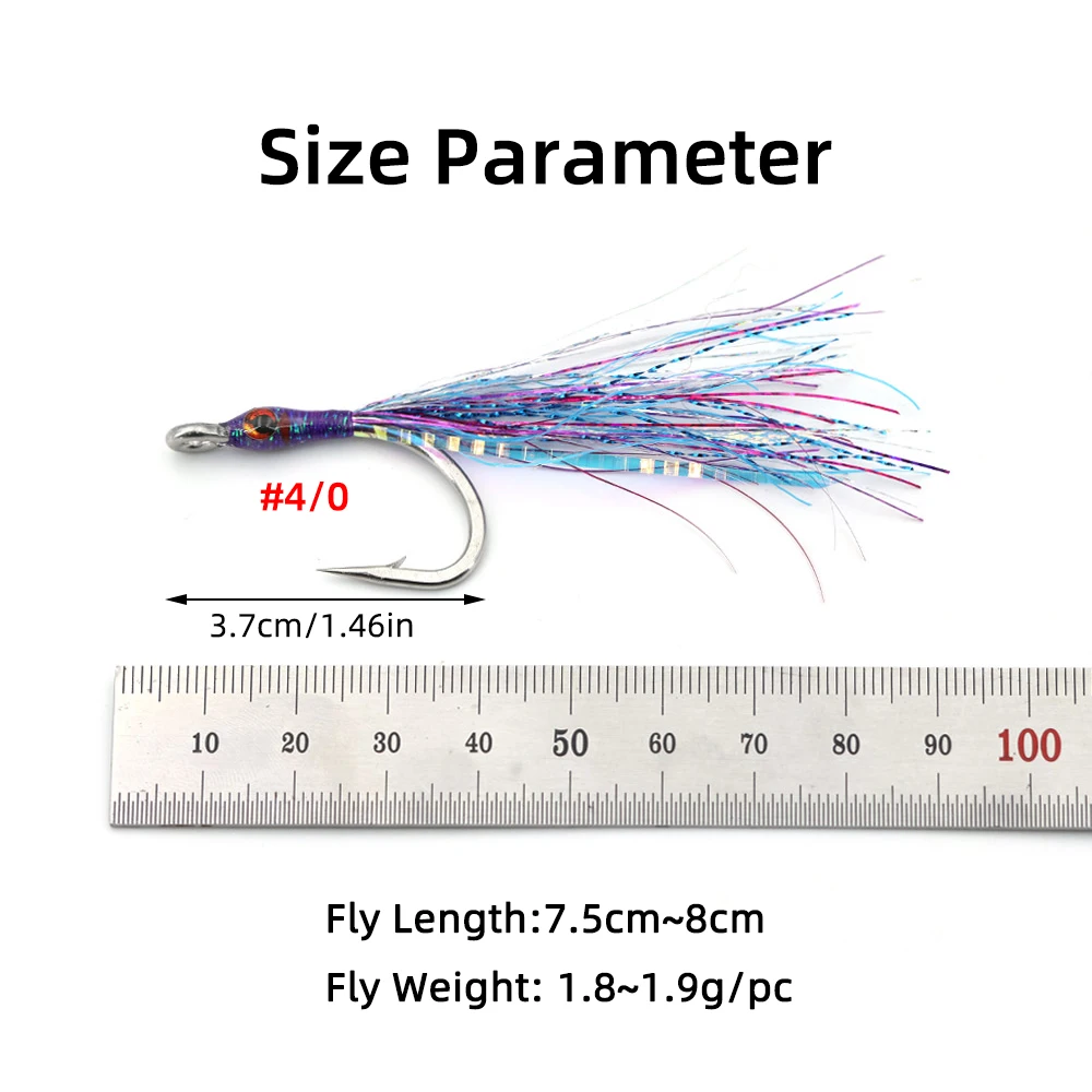 Wifreo 6 uds 4/0 anzuelo de acero inoxidable pesca con mosca pececillo señuelo cabeza epoxi ojos 3D luminoso Flash oropel Saltwaer Señuelos de pesca - imagen 4