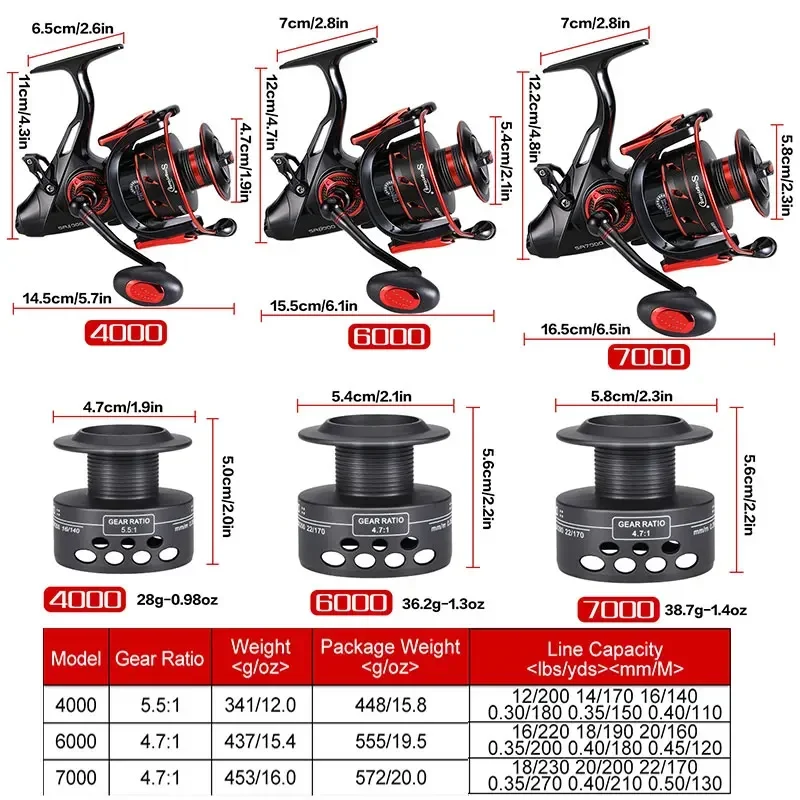 Carrete giratorio de carpa Sougayilang 6000 7000, arrastre máximo de fibra de carbono, carrete de pesca alimentador de 15kg con carrete gratis, corredor de carrete de pesca - imagen 4