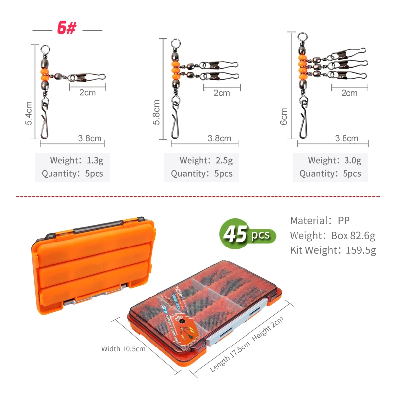 Nuevo Juego de 45 Uds de rodamientos de pesca, anillo sólido, plantilla de calamar, señuelo giratorio, conector de pesca con enclavamiento, accesorios a presión - imagen 3