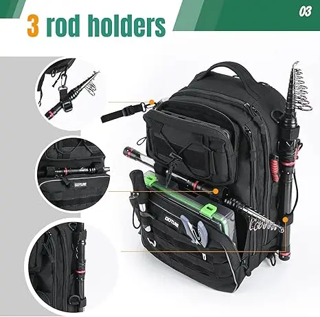 Mochila bandolera de pesca Goture – Portacañas y caja de aparejos - imagen 4
