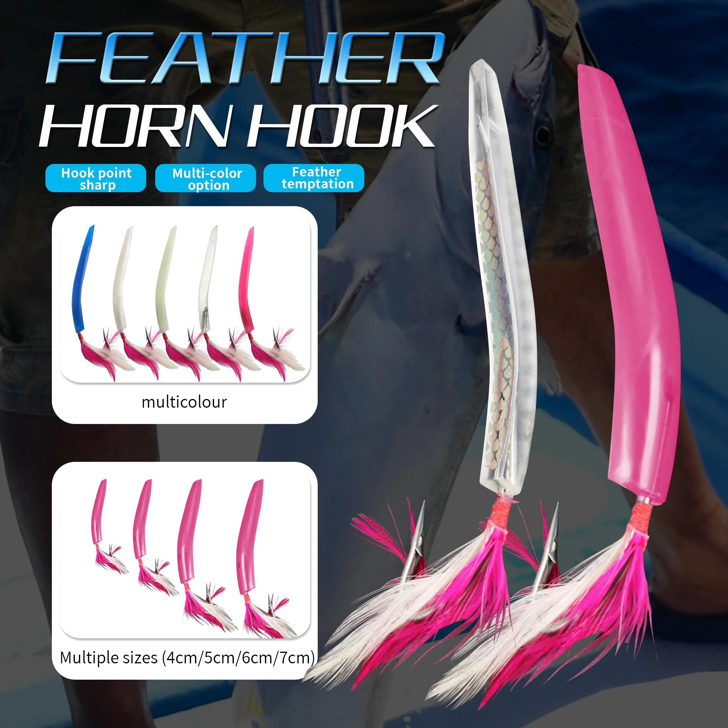 ZYZ-anzuelos de cuerno de arco para pesca en barco, 4/5/6/7CM, plantilla de plumas brillantes, anzuelos a juego, cebo Topwater, aparejos de pesca de mar - imagen 4