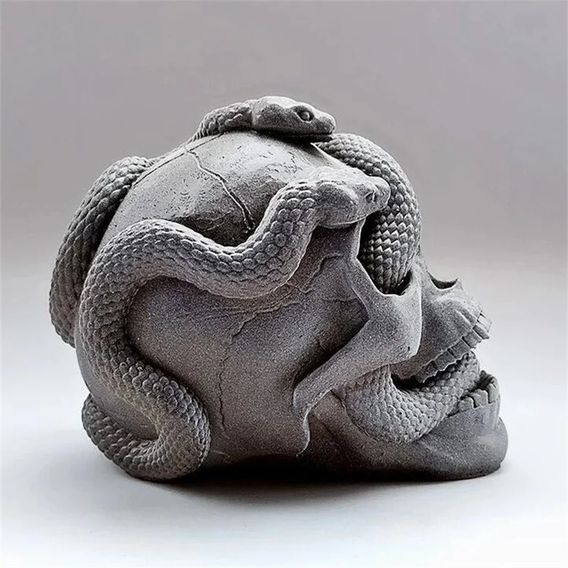 Molde de resina Epoxy con cabeza de serpiente y calavera, moldes de silicona de doble serpiente, decoración de escritorio para casa de terror embrujada de Halloween, molde de vela - imagen 4
