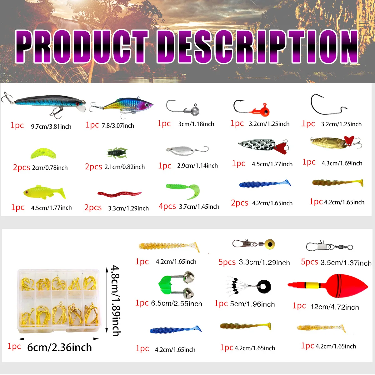 Juego de equipo de pesca con caña giratoria de 1,8 m, Kit de iniciación, caña de pescar con caja de cebo, bolso y rueda para niños - imagen 3