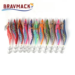 BRAVMACK-señuelo de pesca de madera de primera calidad, anzuelo de calamar, diseño realista de camarones y sepia, cebo duro para agua salada y dulce